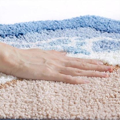 Bath Mat Antislip with Ocean Wave and Footprint Design
