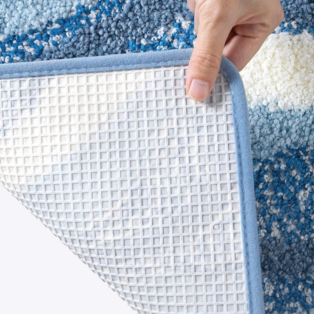 Bath Mat Antislip with Ocean Wave and Footprint Design