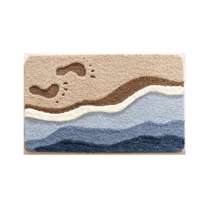 Bath Mat Antislip with Ocean Wave and Footprint Design