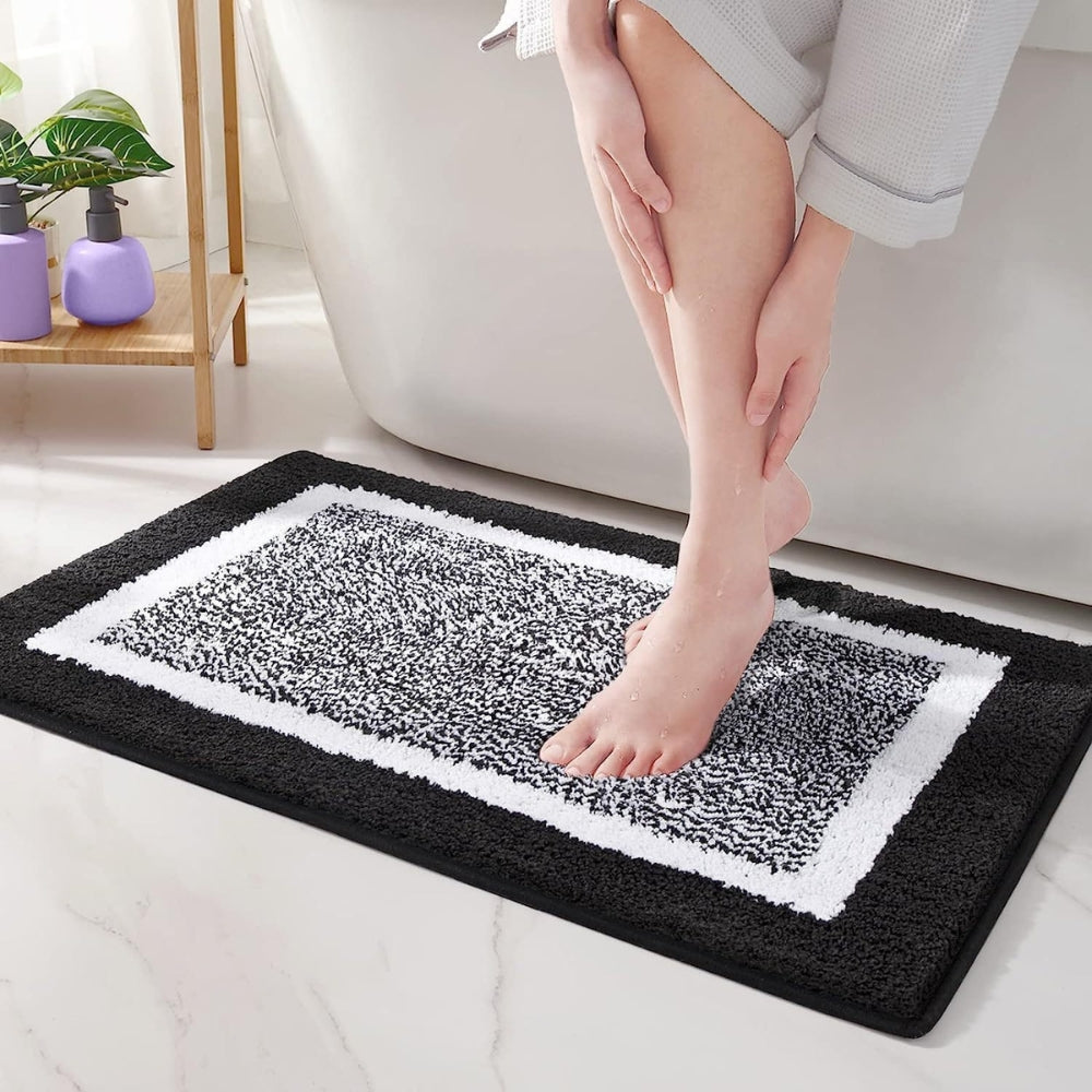 Bath Mat Non-Slip with Absorbent Border Design and Non-Slip Backing