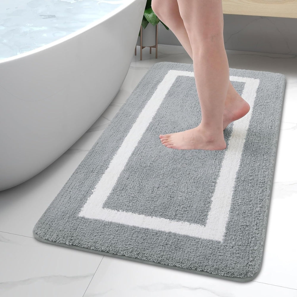Bath Mat Non-Slip with Absorbent Border Design and Non-Slip Backing
