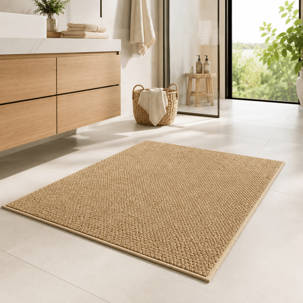 Bath Mat Non-Slip Woven Texture with Machine Washable Design