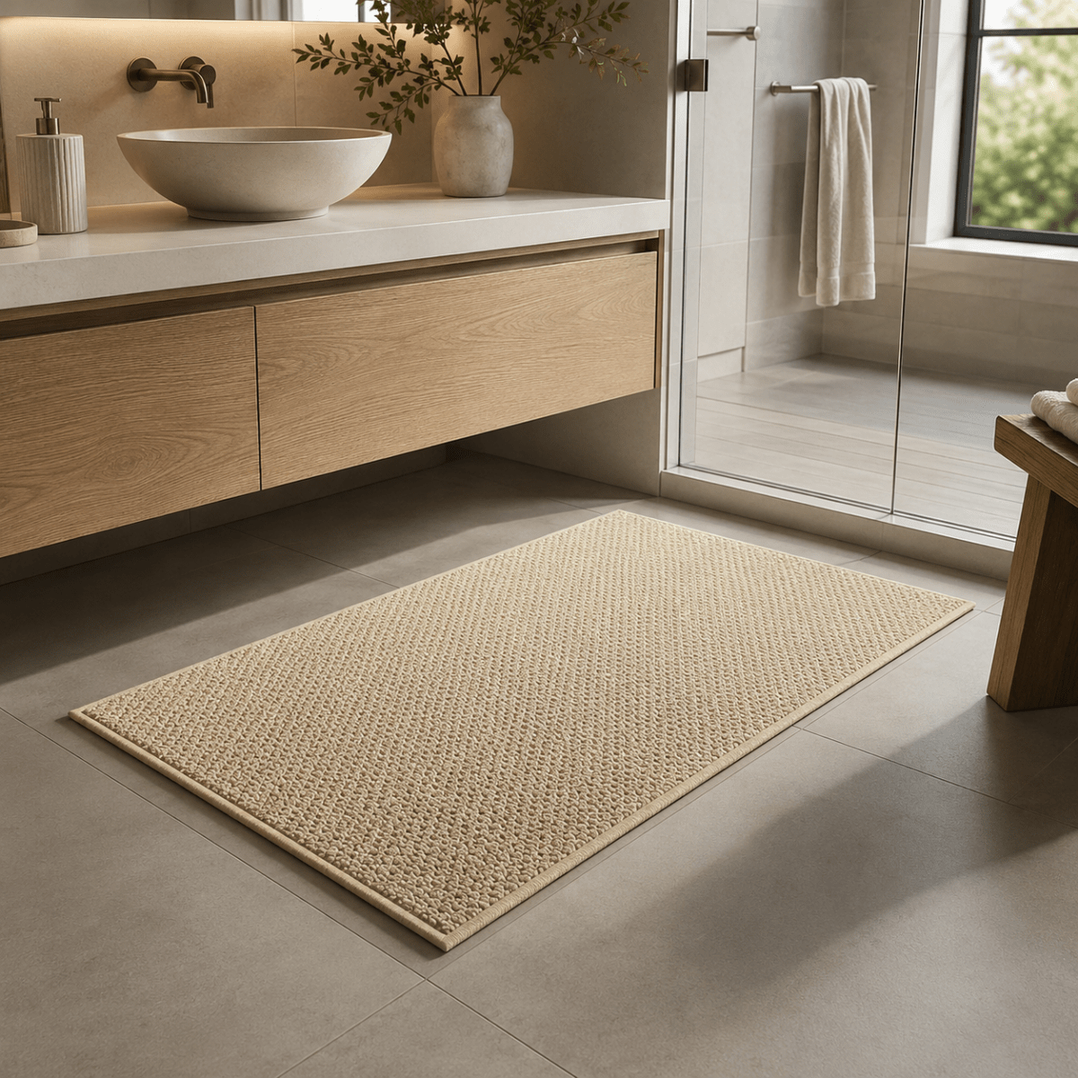 Bath Mat Non-Slip Woven Texture with Machine Washable Design