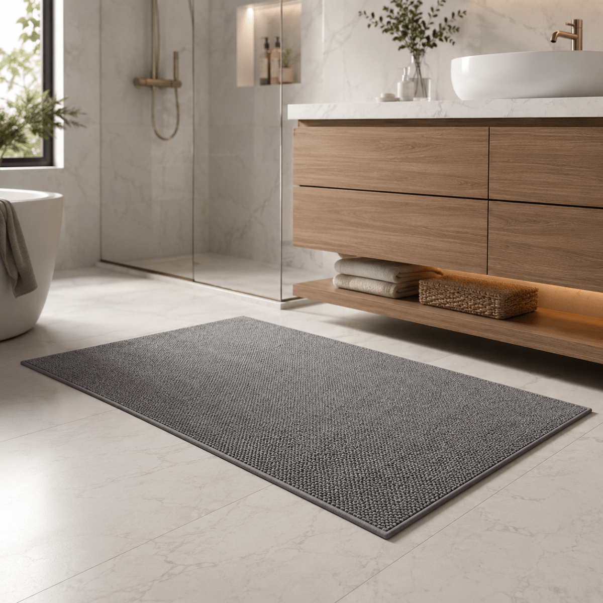 Bath Mat Non-Slip Woven Texture with Machine Washable Design