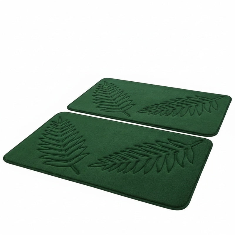 Bath Mat Set with Anti-Slip Backing and Embossed Leaf Design, 2-Piece