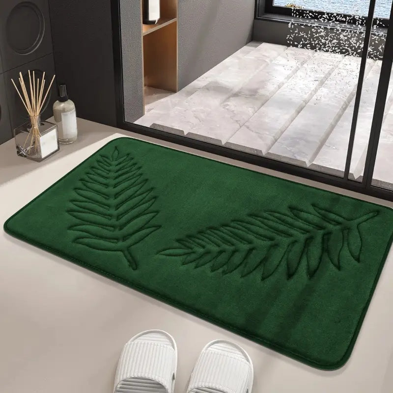 Bath Mat Set with Anti-Slip Backing and Embossed Leaf Design, 2-Piece