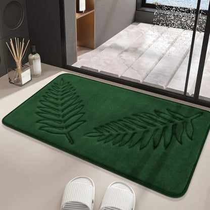 Bath Mat Set with Anti-Slip Backing and Embossed Leaf Design, 2-Piece