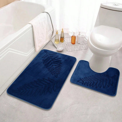 Bath Mat Set with Anti-Slip Backing and Embossed Leaf Design, 2-Piece