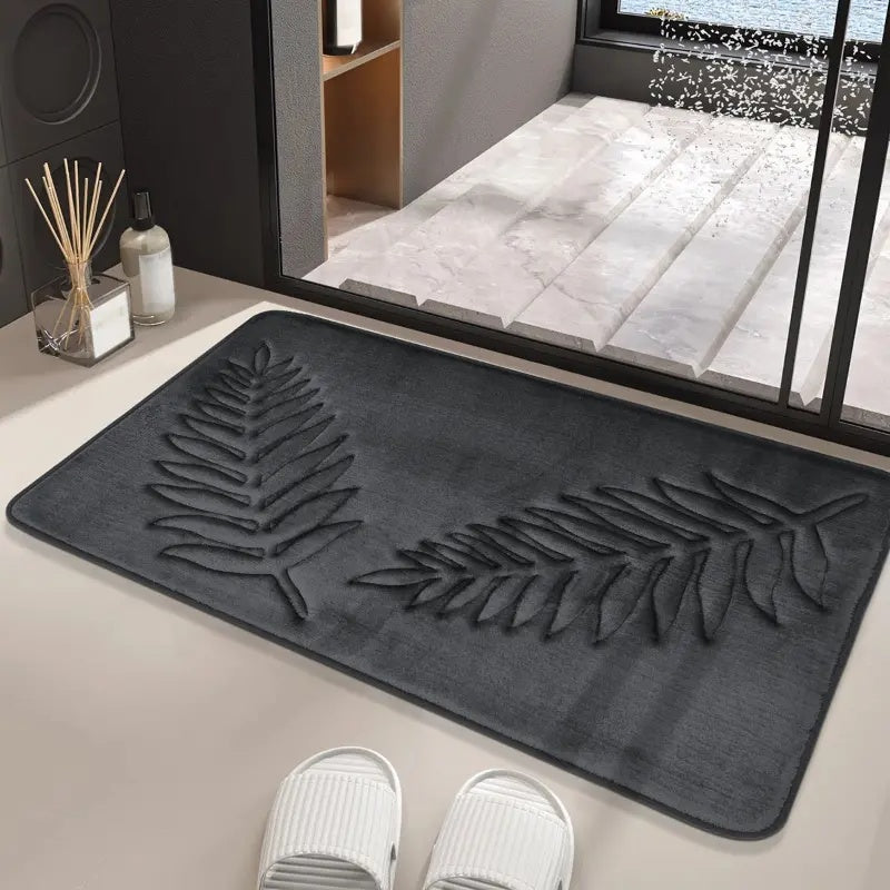 Bath Mat Set with Anti-Slip Backing and Embossed Leaf Design, 2-Piece