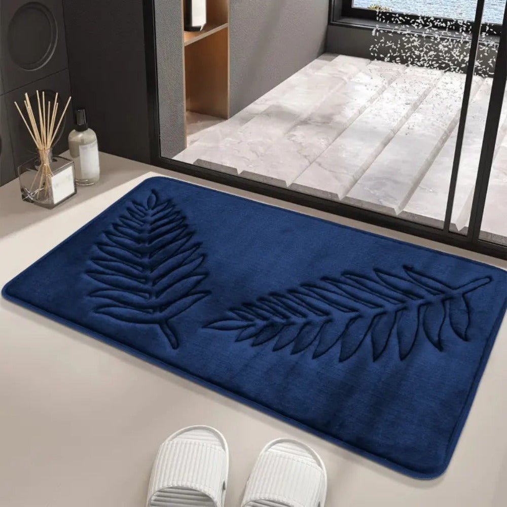 Bath Mat Set with Anti-Slip Backing and Embossed Leaf Design, 2-Piece