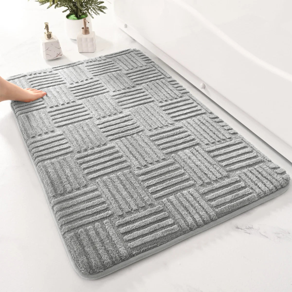 Bath Mat with Anti-Slip Bottom and Absorbent Textured Surface