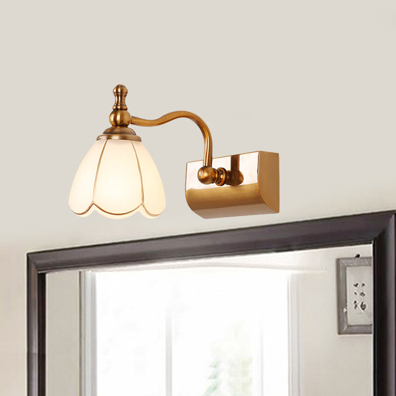 Bathroom Vanity Wall Light Colonial Style with Scalloped Glass Shade