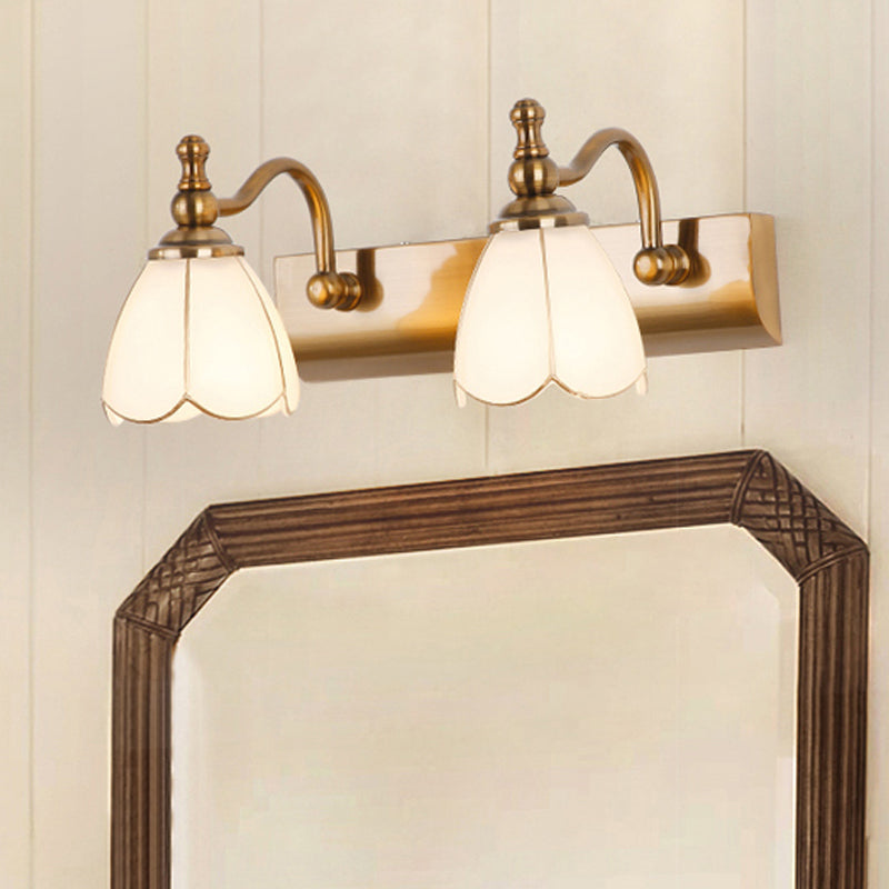 Bathroom Vanity Wall Light Colonial Style with Scalloped Glass Shade