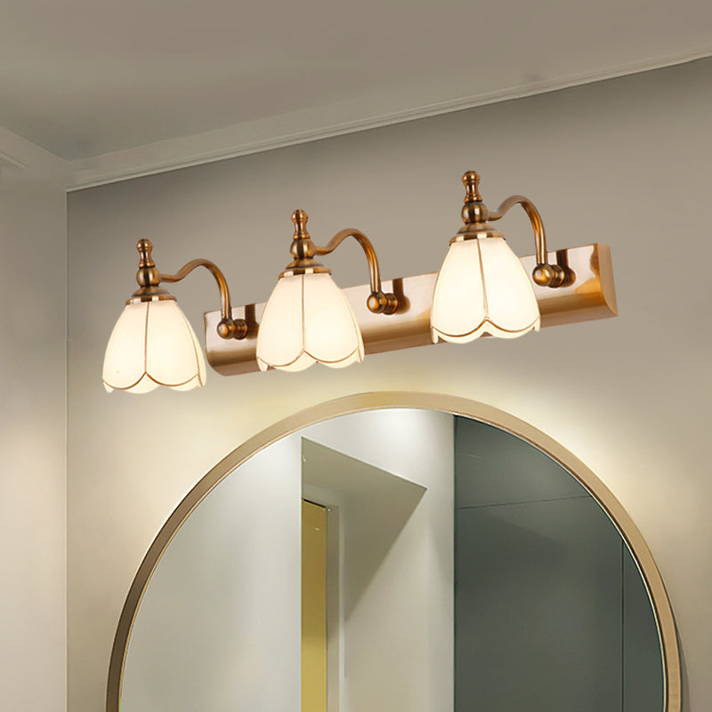 Bathroom Vanity Wall Light Colonial Style with Scalloped Glass Shade