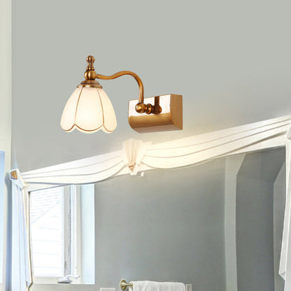 Bathroom Vanity Wall Light Colonial Style with Scalloped Glass Shade