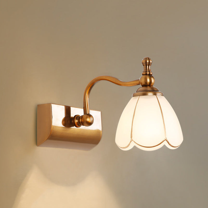 Bathroom Vanity Wall Light Colonial Style with Scalloped Glass Shade