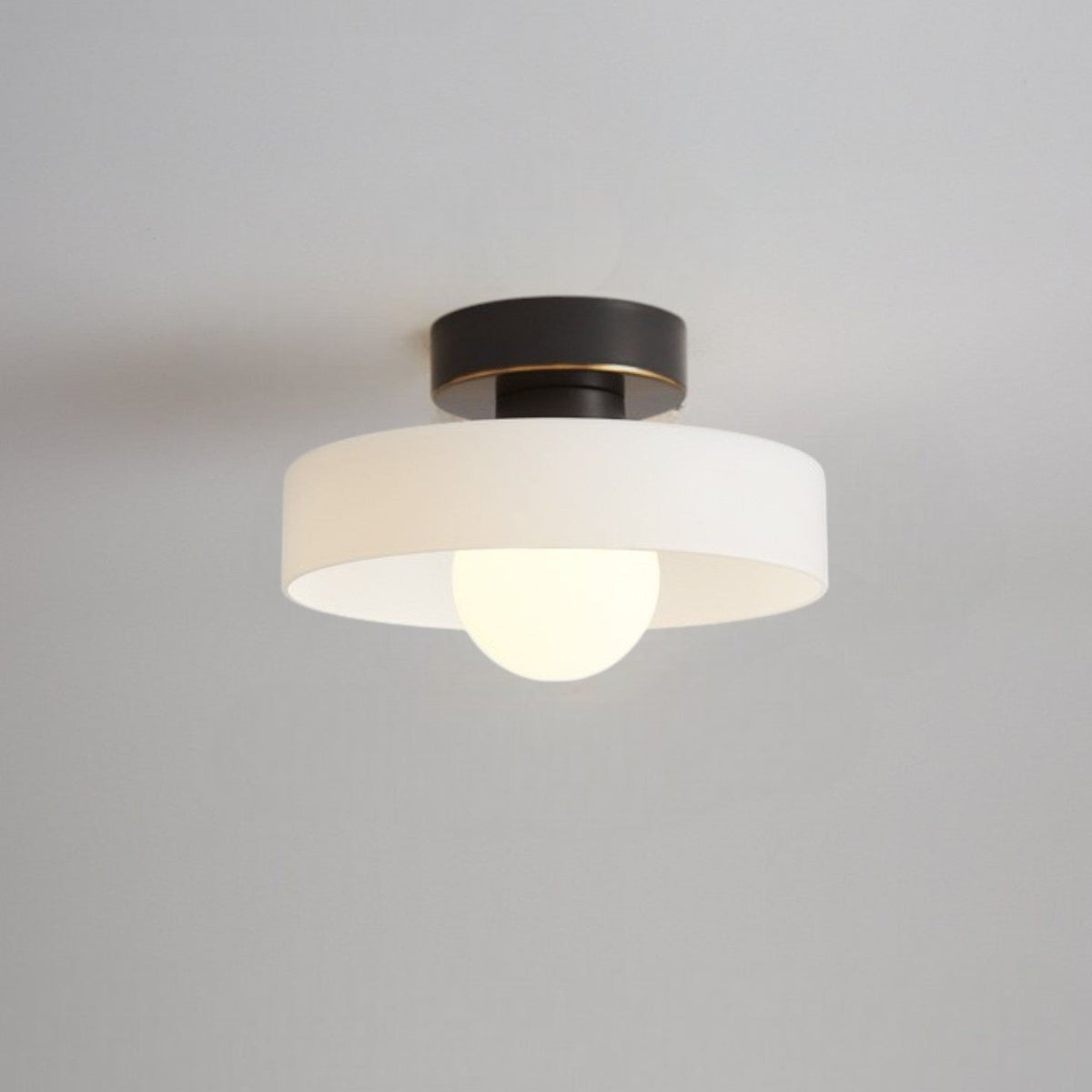 Bauhaus Semi Flush Ceiling Light with Glass Shade and Round Base