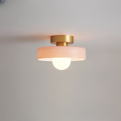 Bauhaus Semi Flush Ceiling Light with Glass Shade and Round Base