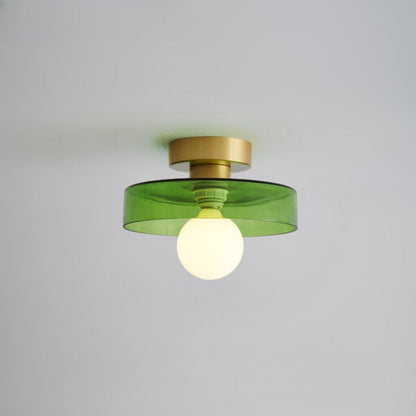 Bauhaus Semi Flush Ceiling Light with Glass Shade and Round Base
