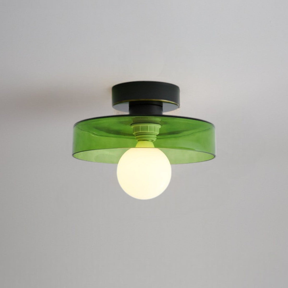 Bauhaus Semi Flush Ceiling Light with Glass Shade and Round Base