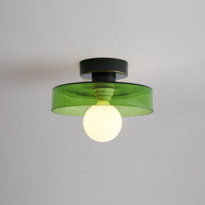 Bauhaus Semi Flush Ceiling Light with Glass Shade and Round Base