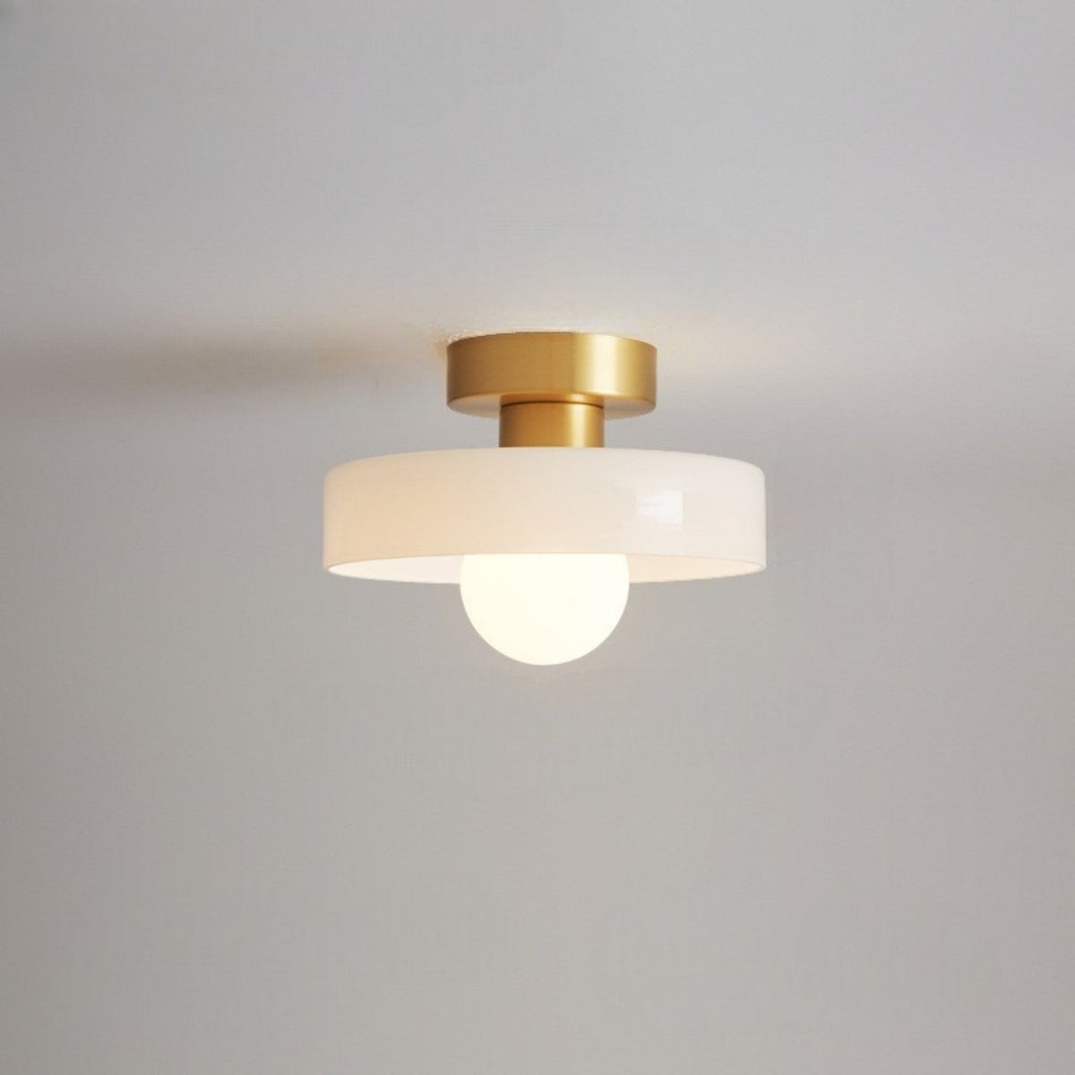 Bauhaus Semi Flush Ceiling Light with Glass Shade and Round Base