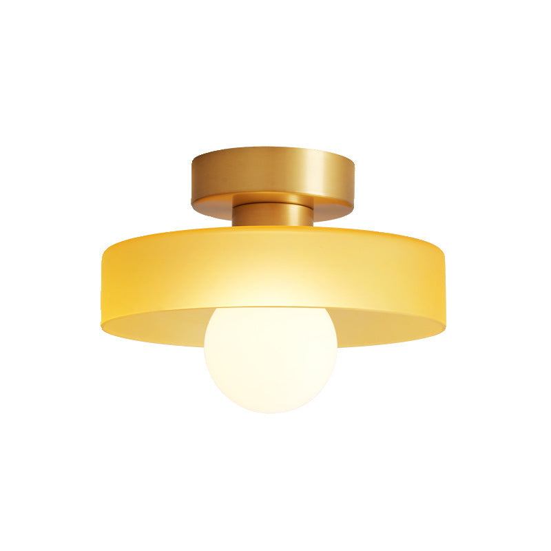 Bauhaus Semi Flush Ceiling Light with Glass Shade and Round Base