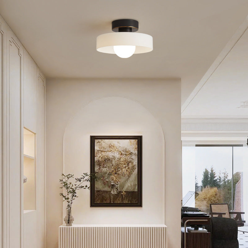 Bauhaus Semi Flush Ceiling Light with Glass Shade and Round Base