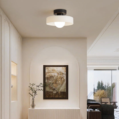 Bauhaus Semi Flush Ceiling Light with Glass Shade and Round Base