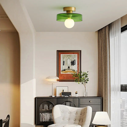 Bauhaus Semi Flush Ceiling Light with Glass Shade and Round Base