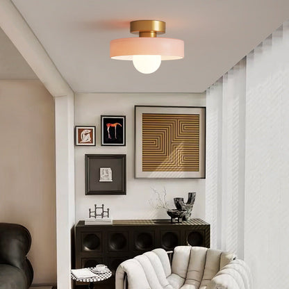 Bauhaus Semi Flush Ceiling Light with Glass Shade and Round Base