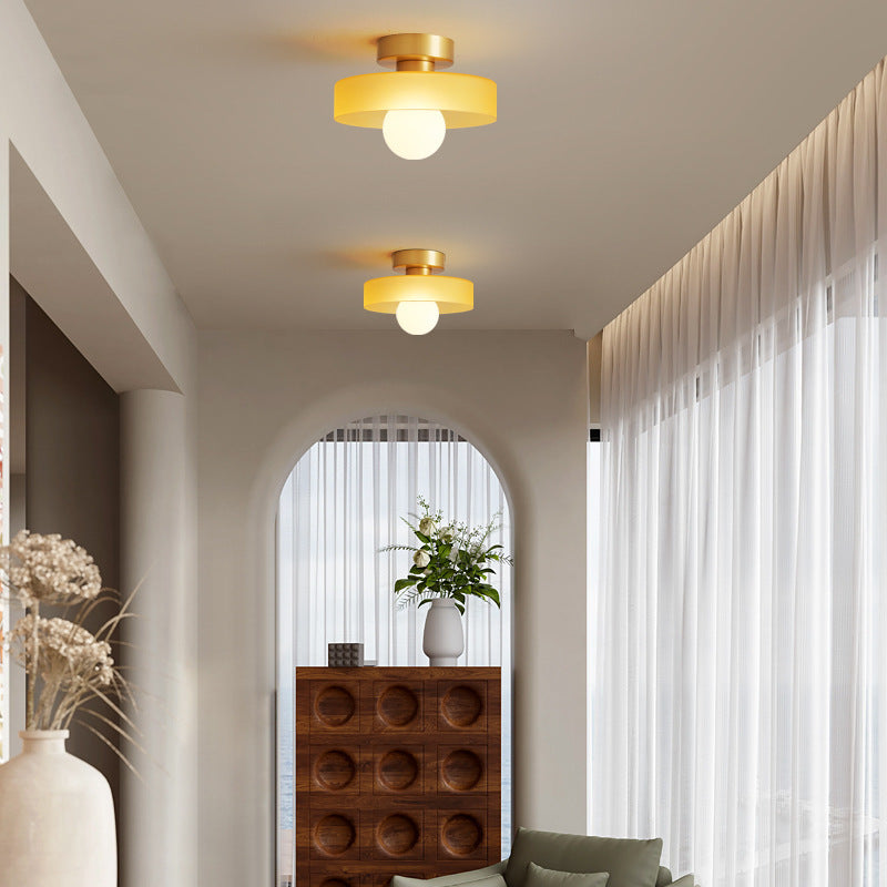 Bauhaus Semi Flush Ceiling Light with Glass Shade and Round Base