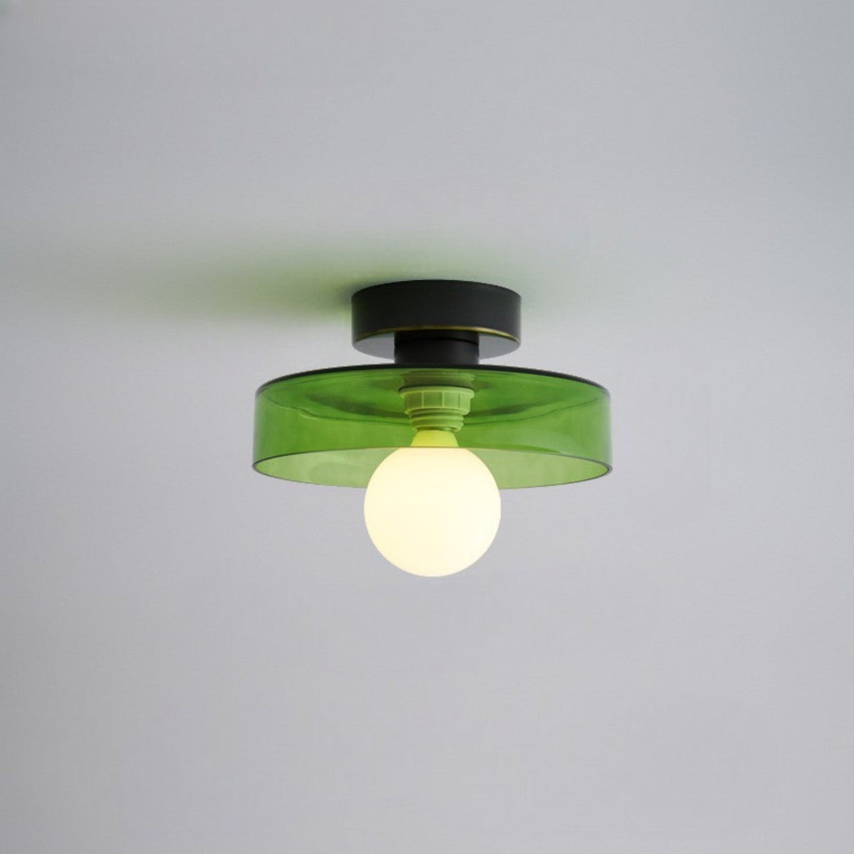 Bauhaus Semi Flush Ceiling Light with Glass Shade and Round Base