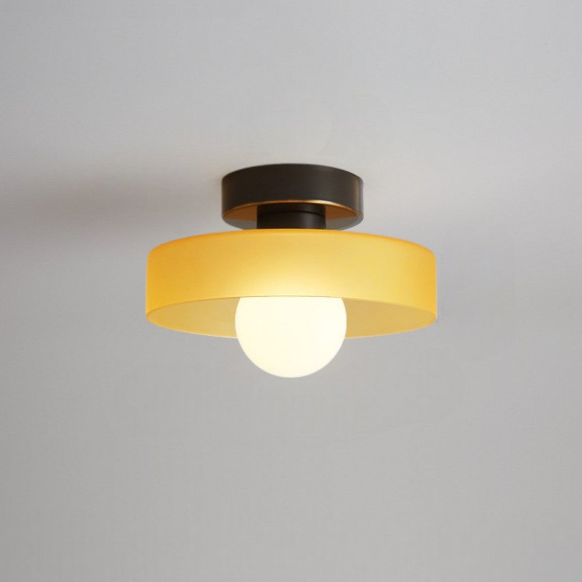Bauhaus Semi Flush Ceiling Light with Glass Shade and Round Base