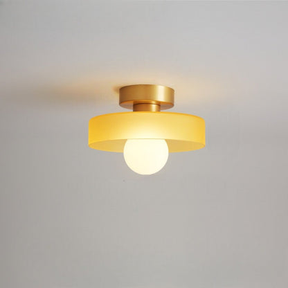 Bauhaus Semi Flush Ceiling Light with Glass Shade and Round Base