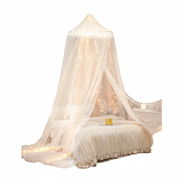 Bed Canopy with LED Fairy Lights and Round Hanging Ring