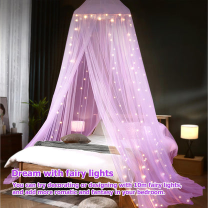 Bed Canopy with LED Fairy Lights and Round Hanging Ring