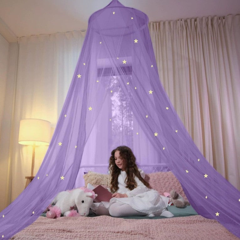 Bed Canopy with LED Fairy Lights and Round Hanging Ring