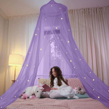Bed Canopy with LED Fairy Lights and Round Hanging Ring