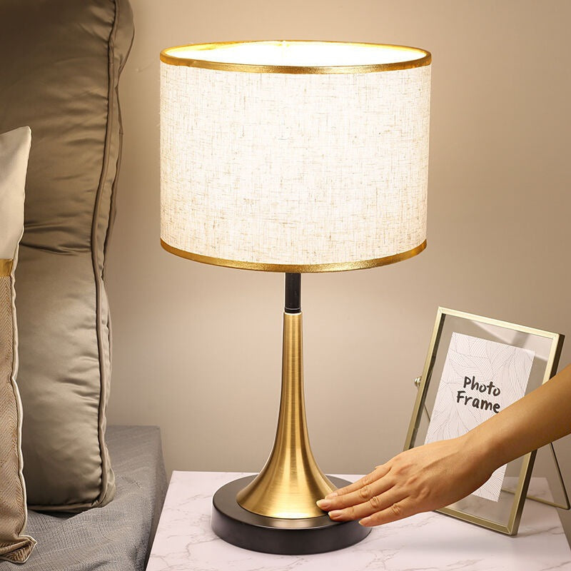 Bedside Table Lamp Retro Style with Touch Sensor and Drum Shade