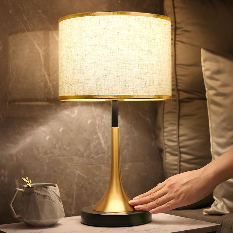 Bedside Table Lamp Retro Style with Touch Sensor and Drum Shade