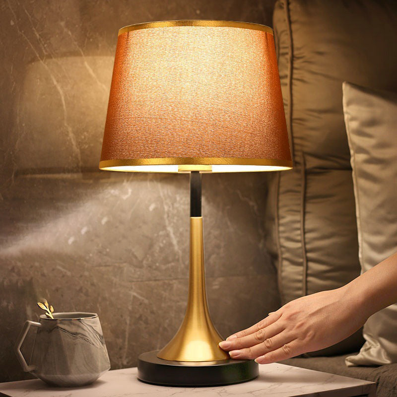 Bedside Table Lamp Retro Style with Touch Sensor and Drum Shade