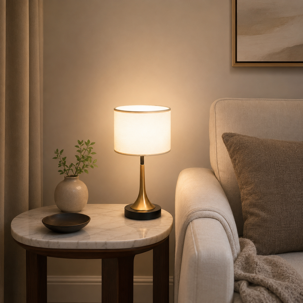 Bedside Table Lamp Retro Style with Touch Sensor and Drum Shade