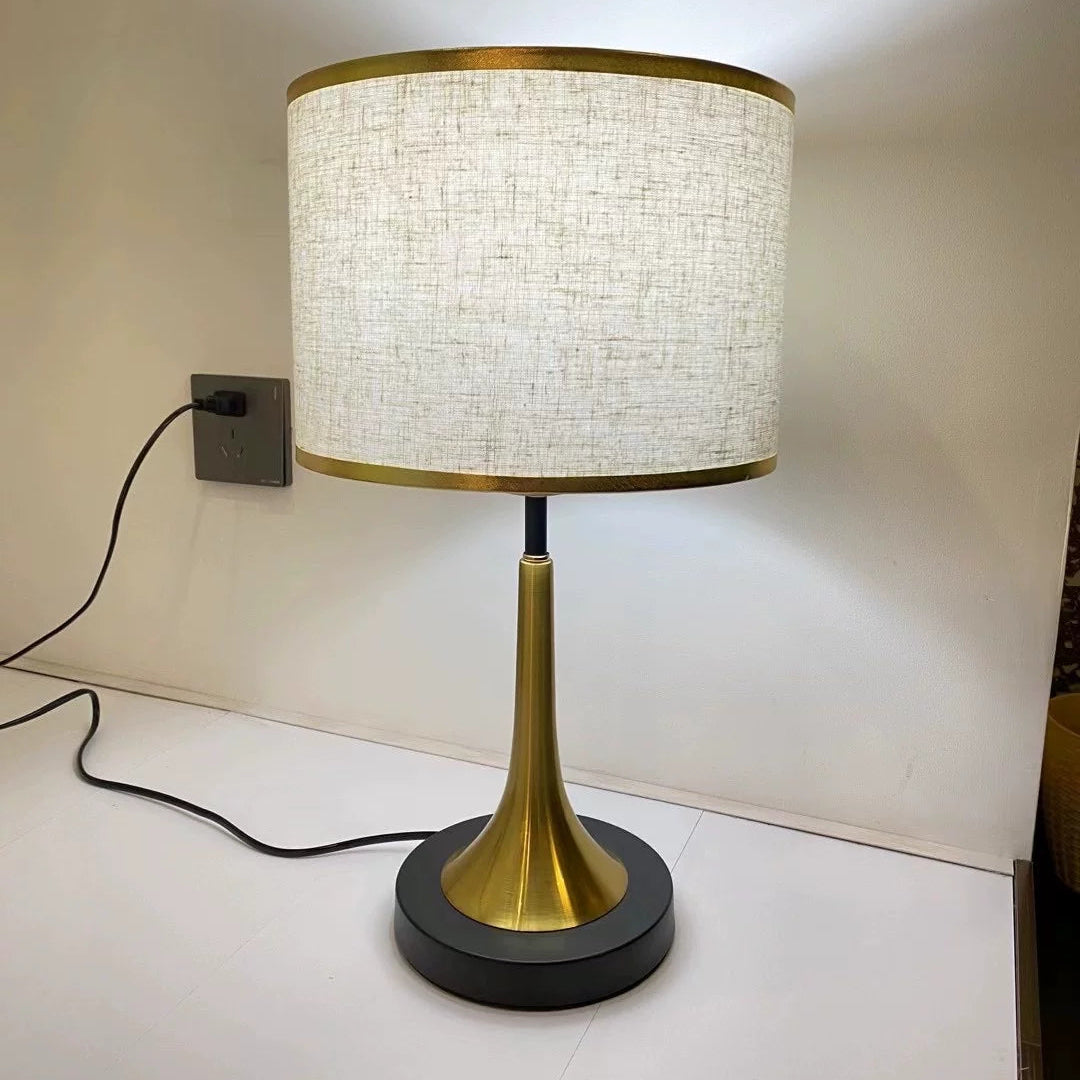 Bedside Table Lamp Retro Style with Touch Sensor and Drum Shade