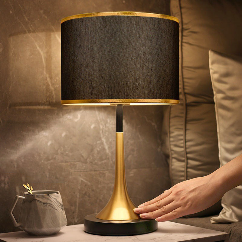 Bedside Table Lamp Retro Style with Touch Sensor and Drum Shade