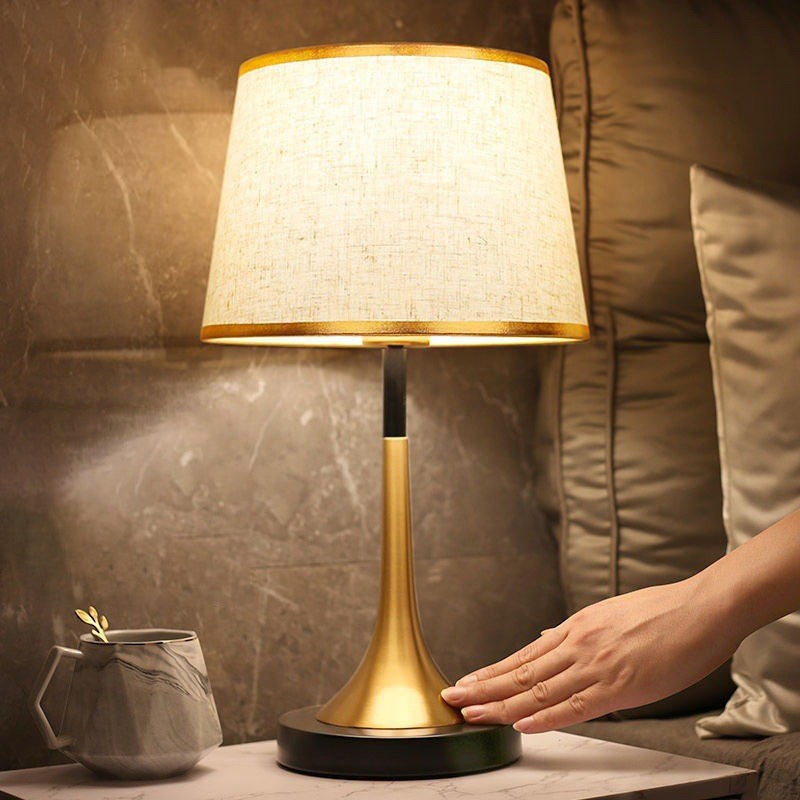 Bedside Table Lamp Retro Style with Touch Sensor and Drum Shade