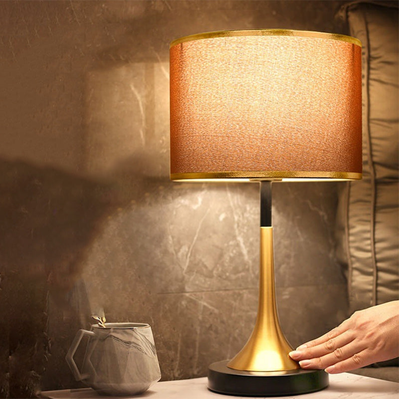 Bedside Table Lamp Retro Style with Touch Sensor and Drum Shade