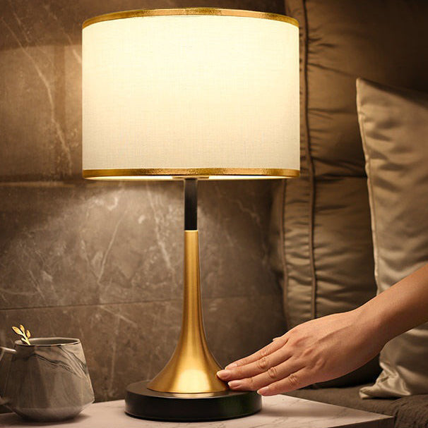 Bedside Table Lamp Retro Style with Touch Sensor and Drum Shade
