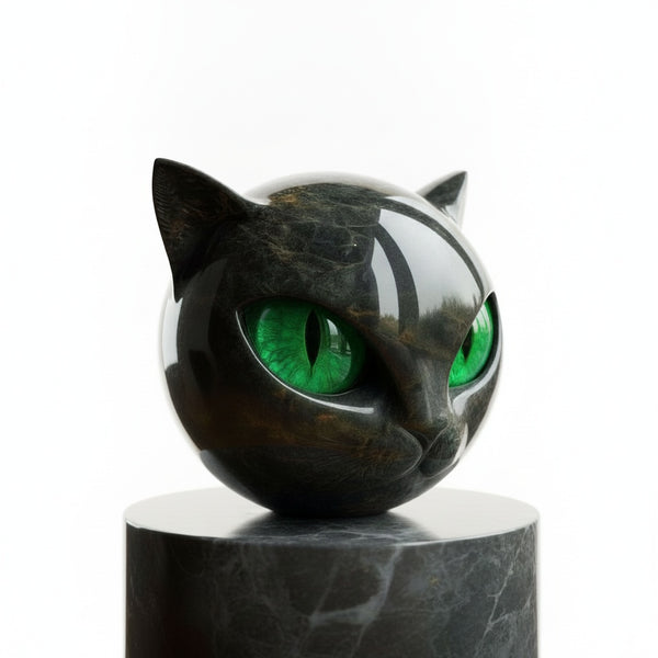 Black Cat Head Sculpture Decorative Figurine with Glowing Eyes