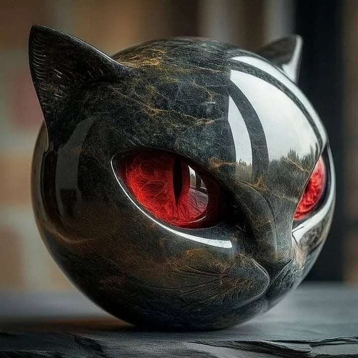 Black Cat Head Sculpture Decorative Figurine with Glowing Eyes